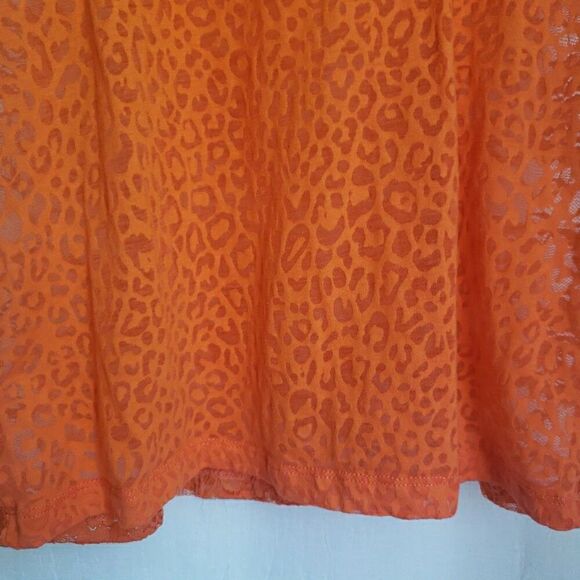 Y2k Tank Top Orange Floral Lace Back Sheer Cheetah Front 90's 2000s Women's Sz L - Picture 5 of 11